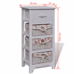 vidaXL Cabinet with 1 Drawer and 3 Baskets White Paulownia Wood Storage Unit