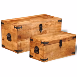 Rough Mango Wood Storage Chests Set of 2 Boxes Cases Trunks for Toy/Craft/Tool - Additional view 2