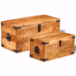 Rough Mango Wood Storage Chests Set of 2 Boxes Cases Trunks for Toy/Craft/Tool - Additional view 3