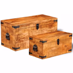 Rough Mango Wood Storage Chests Set of 2 Boxes Cases Trunks for Toy/Craft/Tool - Additional view 4