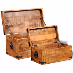 Rough Mango Wood Storage Chests Set of 2 Boxes Cases Trunks for Toy/Craft/Tool - Additional view 5