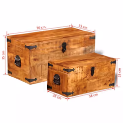 Rough Mango Wood Storage Chests Set of 2 Boxes Cases Trunks for Toy/Craft/Tool - Additional view 7