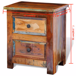 Reclaimed Solid Wood Bedside Cabinet with 2 Drawers Vintage Rustic Antique - Additional view 10