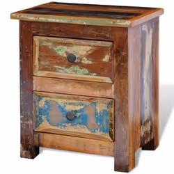 Reclaimed Solid Wood Bedside Cabinet with 2 Drawers Vintage Rustic Antique - Additional view 2