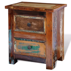 Reclaimed Solid Wood Bedside Cabinet with 2 Drawers Vintage Rustic Antique - Additional view 4