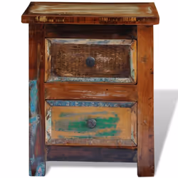 Reclaimed Solid Wood Bedside Cabinet with 2 Drawers Vintage Rustic Antique - Additional view 5