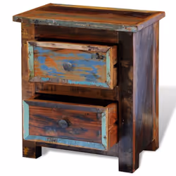 Reclaimed Solid Wood Bedside Cabinet with 2 Drawers Vintage Rustic Antique - Additional view 6