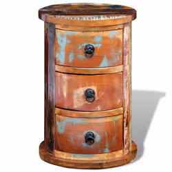 Reclaimed Solid Wood Round Cabinet with 3 Drawers Vintage Rustic Antique - Additional view 2