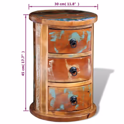 Reclaimed Solid Wood Round Cabinet with 3 Drawers Vintage Rustic Antique - Additional view 6