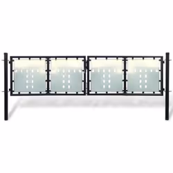 vidaXL Double Door Fence Gate 300x150cm Black with Lock Patio Barrier Entryway