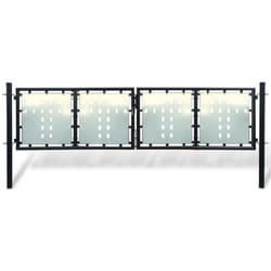vidaXL Double Door Fence Gate 300x150cm Black with Lock Patio Barrier Entryway