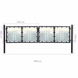 vidaXL Double Door Fence Gate 300x150cm Black with Lock Patio Barrier Entryway - Additional view 5