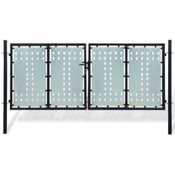 vidaXL Double Door Fence Gate 300x175cm Black with Lock Patio Barrier Entryway