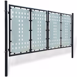 vidaXL Double Door Fence Gate 300x175cm Black with Lock Patio Barrier Entryway
