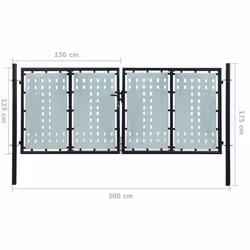 vidaXL Double Door Fence Gate 300x175cm Black with Lock Patio Barrier Entryway - Additional view 4