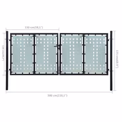 vidaXL Double Door Fence Gate 300x175cm Black with Lock Patio Barrier Entryway - Additional view 8