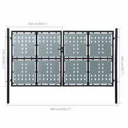 vidaXL Double Door Fence Gate 300x200cm Black Outdoor Garden Fencing Barrier - Additional view 5