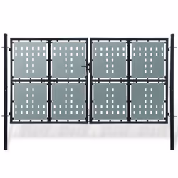 vidaXL Double Door 300x225cm Black Outdoor Garden Fencing Barrier Fence Gate