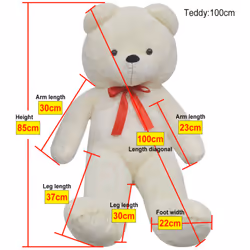 vidaXL Soft Plush Teddy Bear Toy White 85cm XXL Kids Stuffed Fluffy Animal - Additional view 4