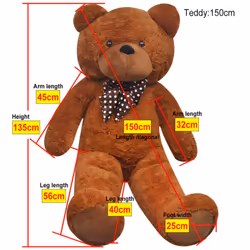vidaXL Soft Plush Teddy Bear Toy Brown 135cm XXL Kids Stuffed Fluffy Animal - Additional view 4