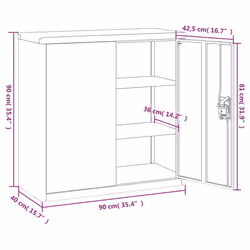 vidaXL Office Cabinet with 2 Doors Grey 90cm Steel 2 Shelves Storage Locker