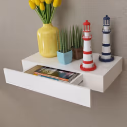 vidaXL Floating Wall Display Shelf 1 Drawer Book/DVD Storage White MDF 48 cm