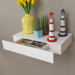 vidaXL Floating Wall Display Shelf 1 Drawer Book/DVD Storage White MDF 48 cm