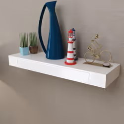 vidaXL Floating Wall Display Shelf 1 Drawer Book/DVD Storage White MDF 80 cm - Additional view 4