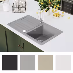 vidaXL Granite Kitchen Sink Single Basin with Drainer Reversible Grey Fixture - Additional view 4