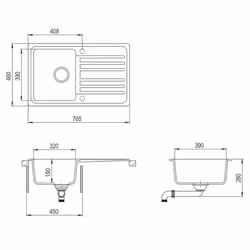 Granite Kitchen Sink Single Basin Kit with Drainer Reversible Cream White - Additional view 7