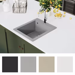 vidaXL Overmount Kitchen Sink Single Basin Granite Grey Plumbing Fixture Kit