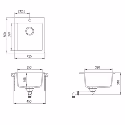 vidaXL Overmount Kitchen Sink Single Basin Granite Cream White Plumbing Kit - Additional view 7