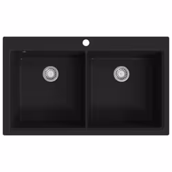 vidaXL Overmount Kitchen Sink Double Basin Granite Black Plumbing Fixture
