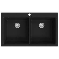 vidaXL Overmount Kitchen Sink Double Basin Granite Black Plumbing Fixture