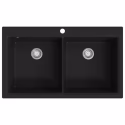 vidaXL Overmount Kitchen Sink Double Basin Granite Black Plumbing Fixture