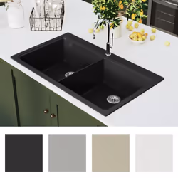 vidaXL Overmount Kitchen Sink Double Basin Granite Black Plumbing Fixture - Additional view 4
