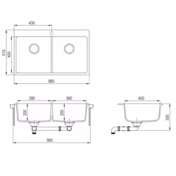 vidaXL Overmount Kitchen Sink Double Basin Granite Black Plumbing Fixture - Additional view 8