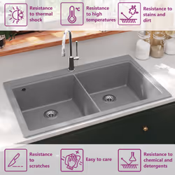 Overmount Kitchen Sink Double Basin Plumbing Kit Granite Grey 860 x 510 mm - Additional view 2