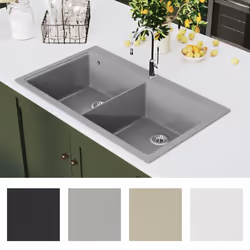 Overmount Kitchen Sink Double Basin Plumbing Kit Granite Grey 860 x 510 mm - Additional view 4