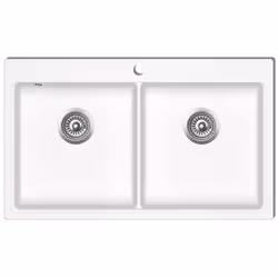 Overmount Kitchen Sink Double Basin Kit Granite Cream White 860 x 510 mm