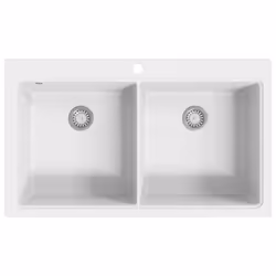 Overmount Kitchen Sink Double Basin Kit Granite Cream White 860 x 510 mm