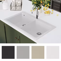 Overmount Kitchen Sink Double Basin Kit Granite Cream White 860 x 510 mm