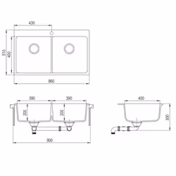 Overmount Kitchen Sink Double Basin Kit Granite Cream White 860 x 510 mm - Additional view 7