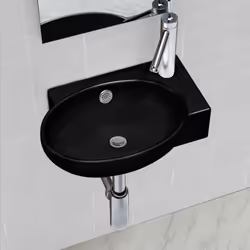 vidaXL Ceramic Bathroom Sink Basin Faucet/Overflow Hole Black Round Wall Hung