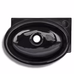 vidaXL Ceramic Bathroom Sink Basin Faucet/Overflow Hole Black Round Wall Hung