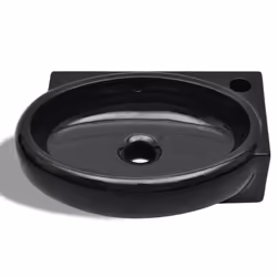 vidaXL Ceramic Bathroom Sink Basin Faucet/Overflow Hole Black Round Wall Hung - Additional view 4