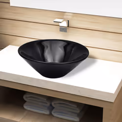 vidaXL Ceramic Bathroom Sink Basin Black Round Above Counter Washroom Fixture