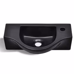 vidaXL Ceramic Bathroom Sink Basin with Faucet Hole Black Wall Hung Fixture
