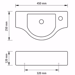 vidaXL Ceramic Bathroom Sink Basin with Faucet Hole Black Wall Hung Fixture - Additional view 5