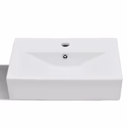 vidaXL Ceramic Bathroom Sink with Faucet/Overflow Hole White Rectangular Basin